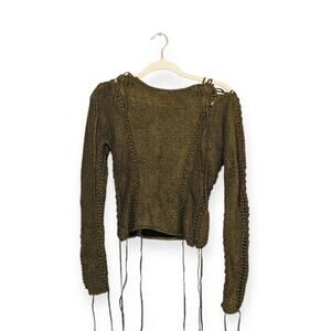 NWT Isa Boulder Military Green Reversible Lace-Up Sweater Size L